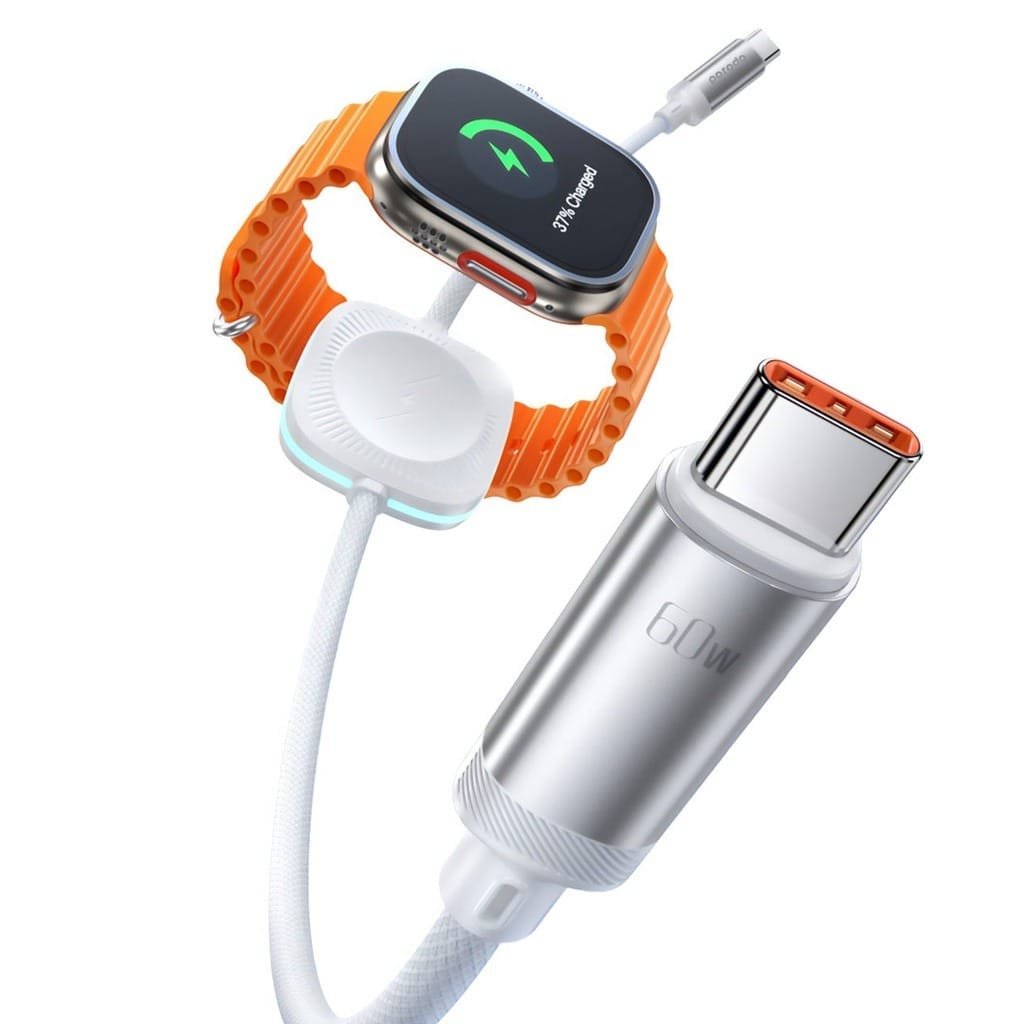 PORODO USB C TO USB C WITH WATCH CHARGE & DATA CABLE 1.2M WHITE PD-2N1CCWC-WH thumbnail 5