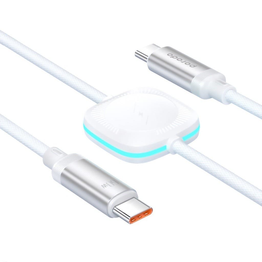 PORODO USB C TO USB C WITH WATCH CHARGE & DATA CABLE 1.2M WHITE PD-2N1CCWC-WH thumbnail 3