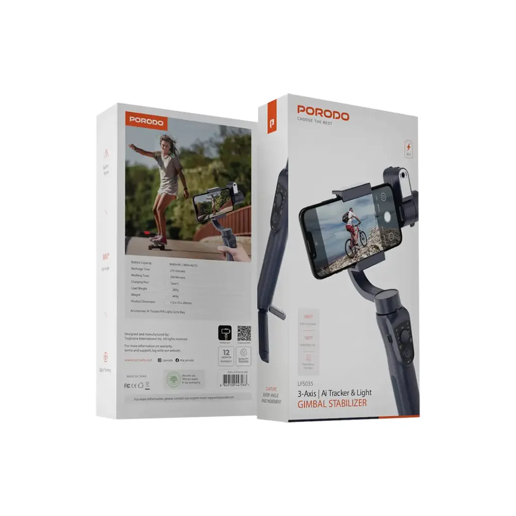 PORODO 3 AXIS AI TRACKER AND LIGHT GIMBLE STABILIZER BLACK LFS035 PD-LFS035-BK thumbnail 3