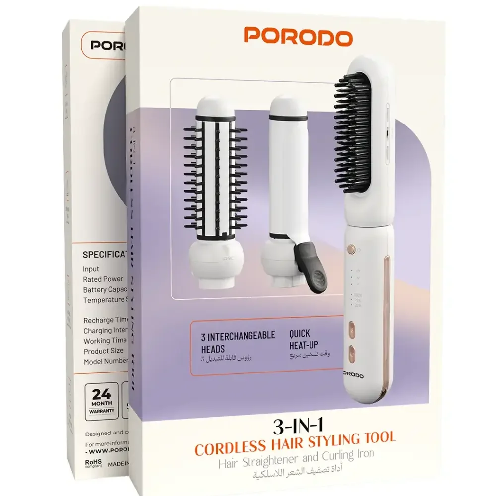 PORODO 3 IN 1 CORDLESS HAIR STYLING TOOL WHITE PDRHS13SWH