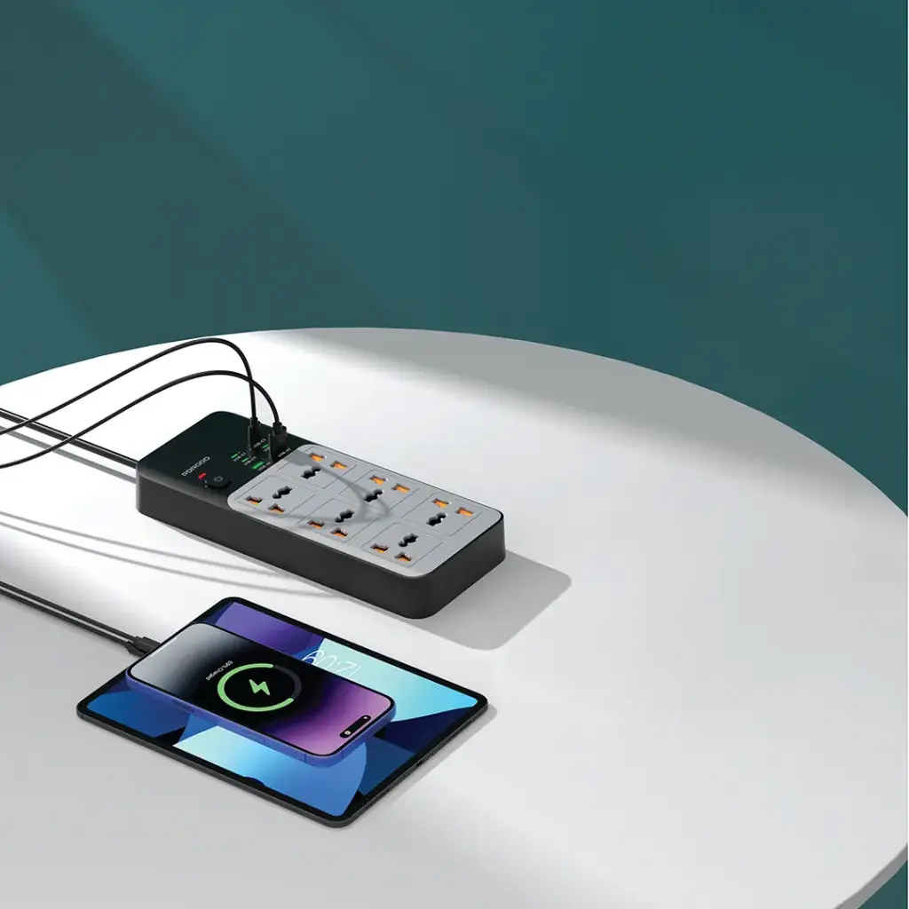 PORODO 3000W 6AC UNIVERSAL POWER STRIP WITH 6 USB 4C+2A GRAY PDFWCH100GY thumbnail 3