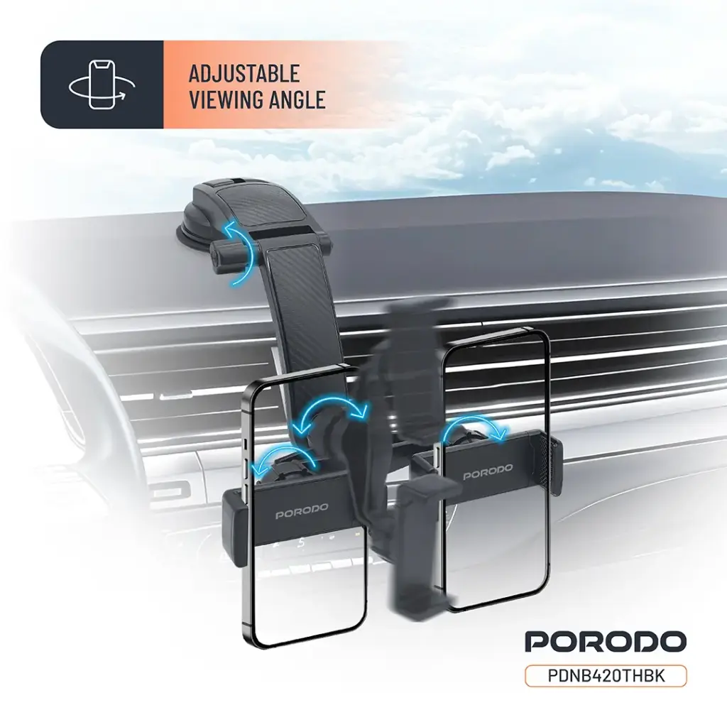PORODO 360 ROTATABLE CAR PHONE HOLDER BLACK PDNB420THBK thumbnail 5