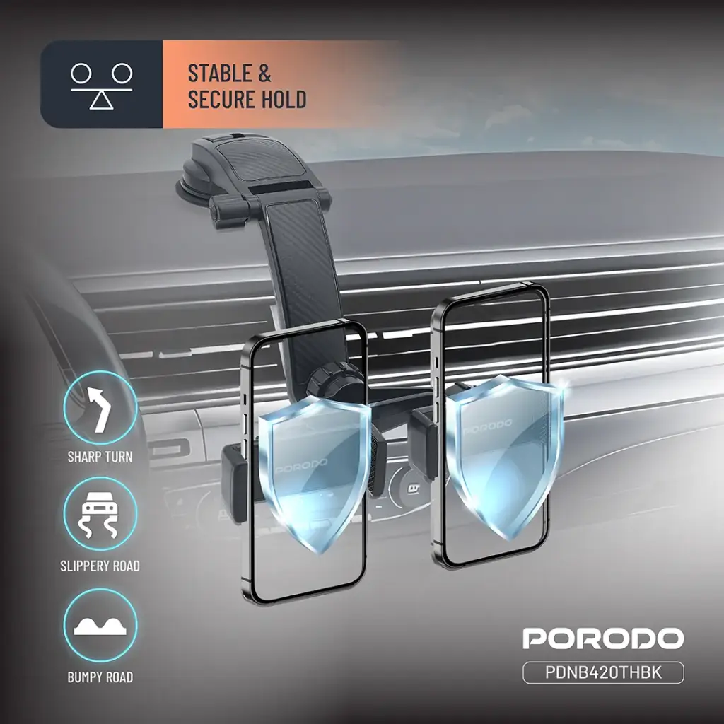 PORODO 360 ROTATABLE CAR PHONE HOLDER BLACK PDNB420THBK thumbnail 4
