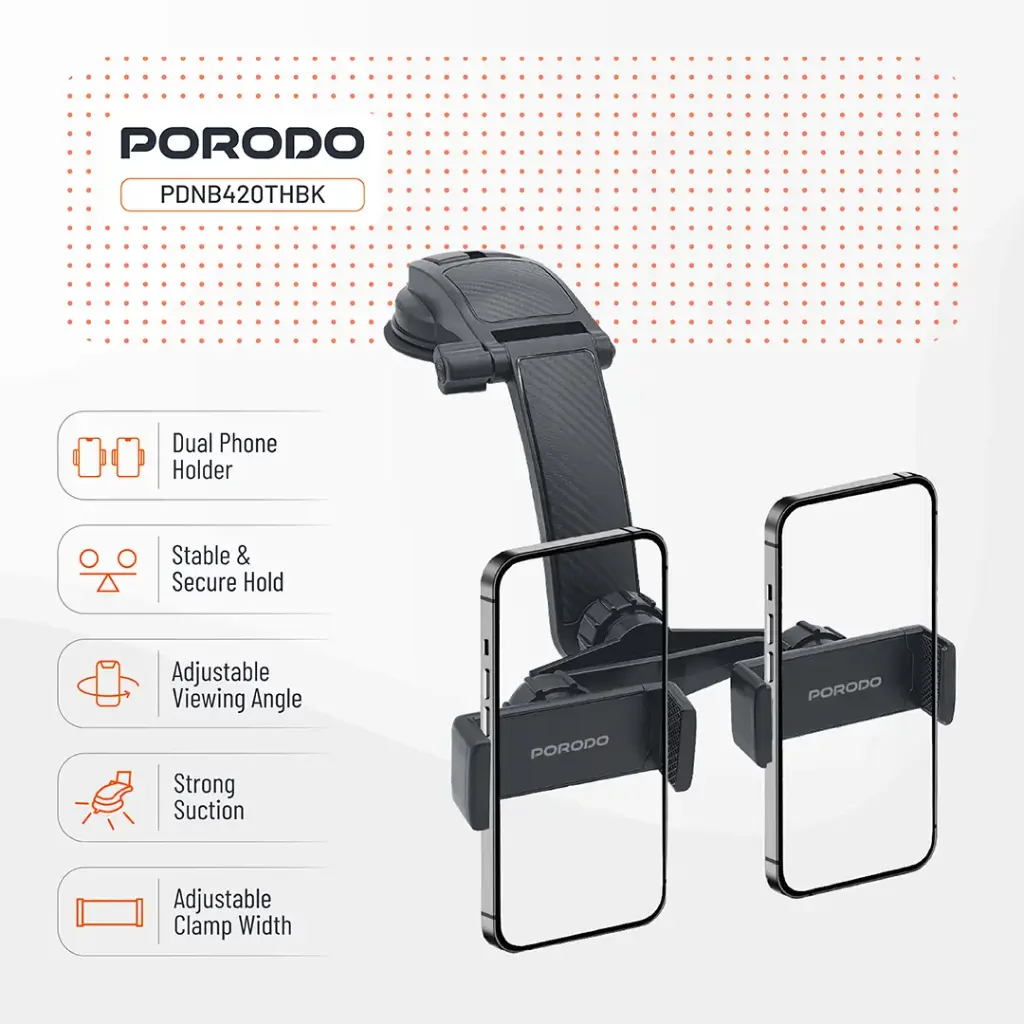 PORODO 360 ROTATABLE CAR PHONE HOLDER BLACK PDNB420THBK thumbnail 2