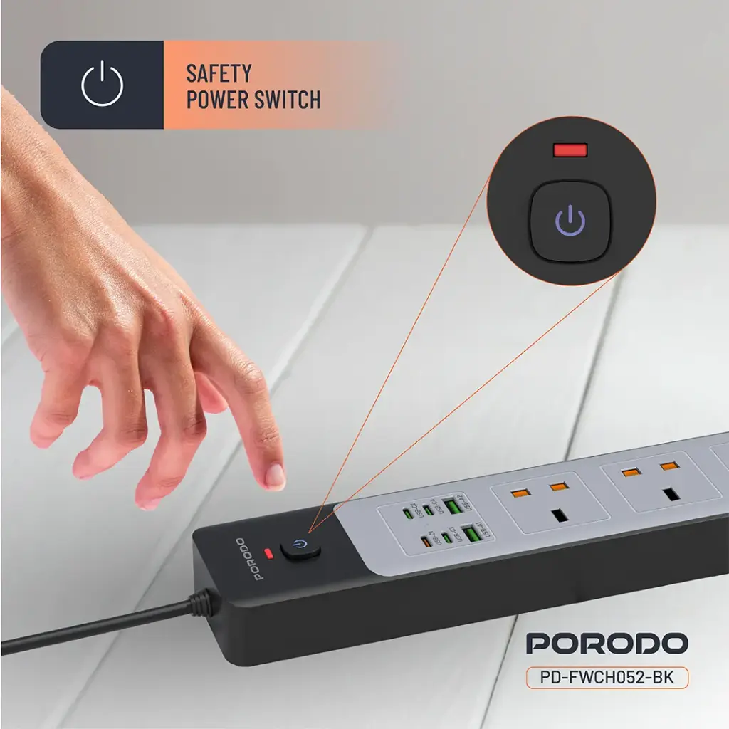 PORODO 3000W 7AC UNIVERSAL POWER STRIP WITH 6 USB 4C+2A GRAY PDFWCH099GY thumbnail 6