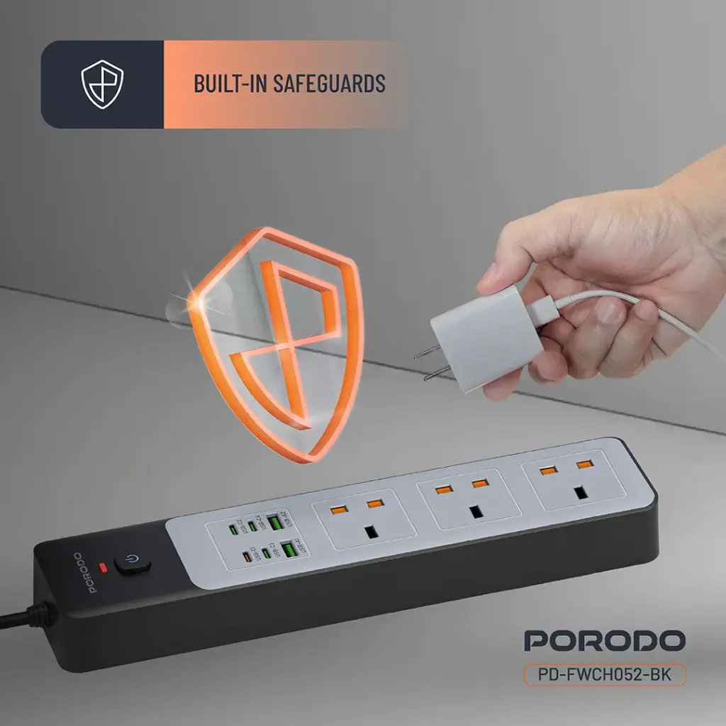 PORODO 3000W 7AC UNIVERSAL POWER STRIP WITH 6 USB 4C+2A GRAY PDFWCH099GY thumbnail 4