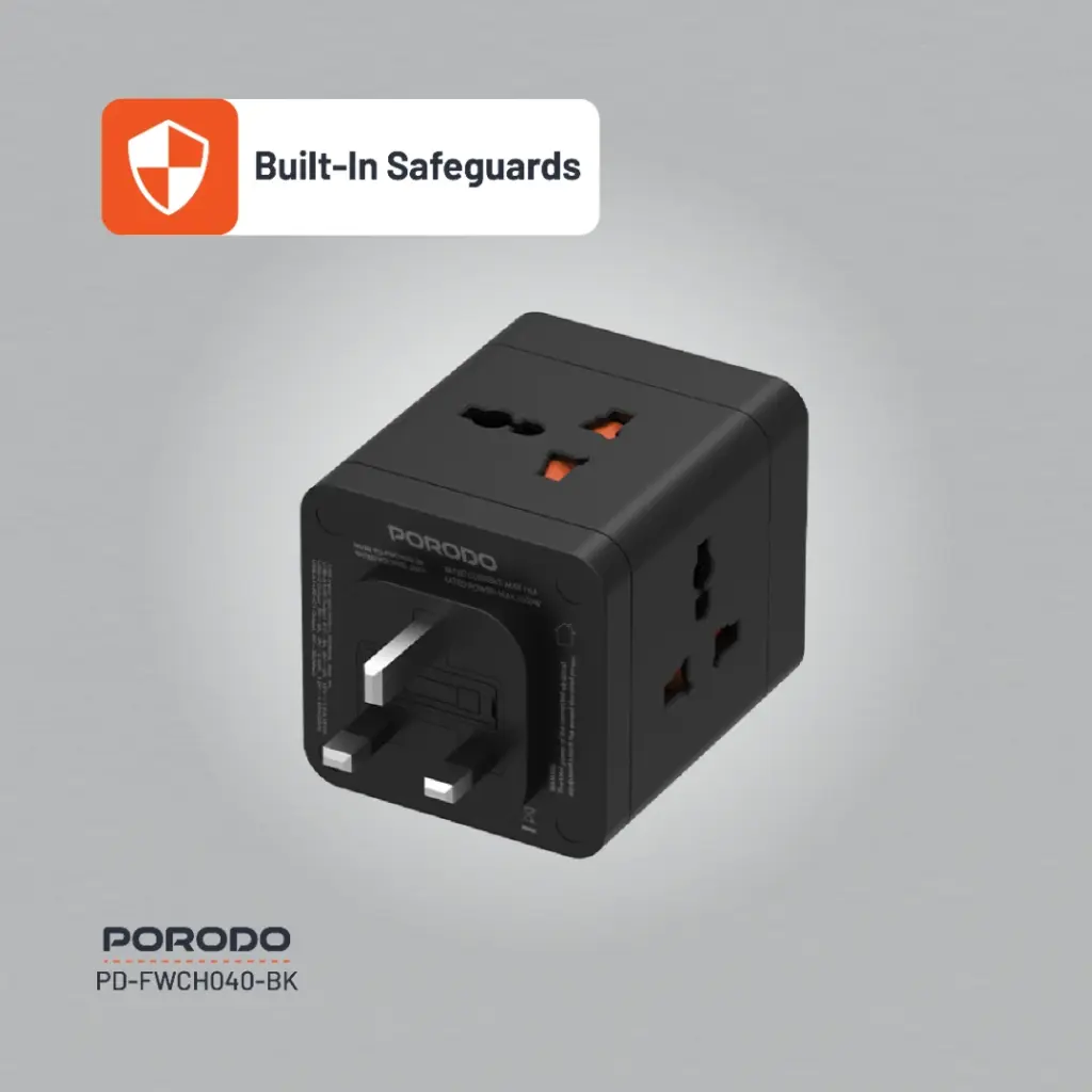 PORODO 4 AC UNIVERSAL POWER BLOCK BLACK PD-FWCH040-BK thumbnail 5