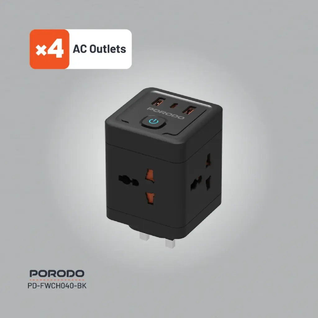 PORODO 4 AC UNIVERSAL POWER BLOCK BLACK PD-FWCH040-BK thumbnail 4