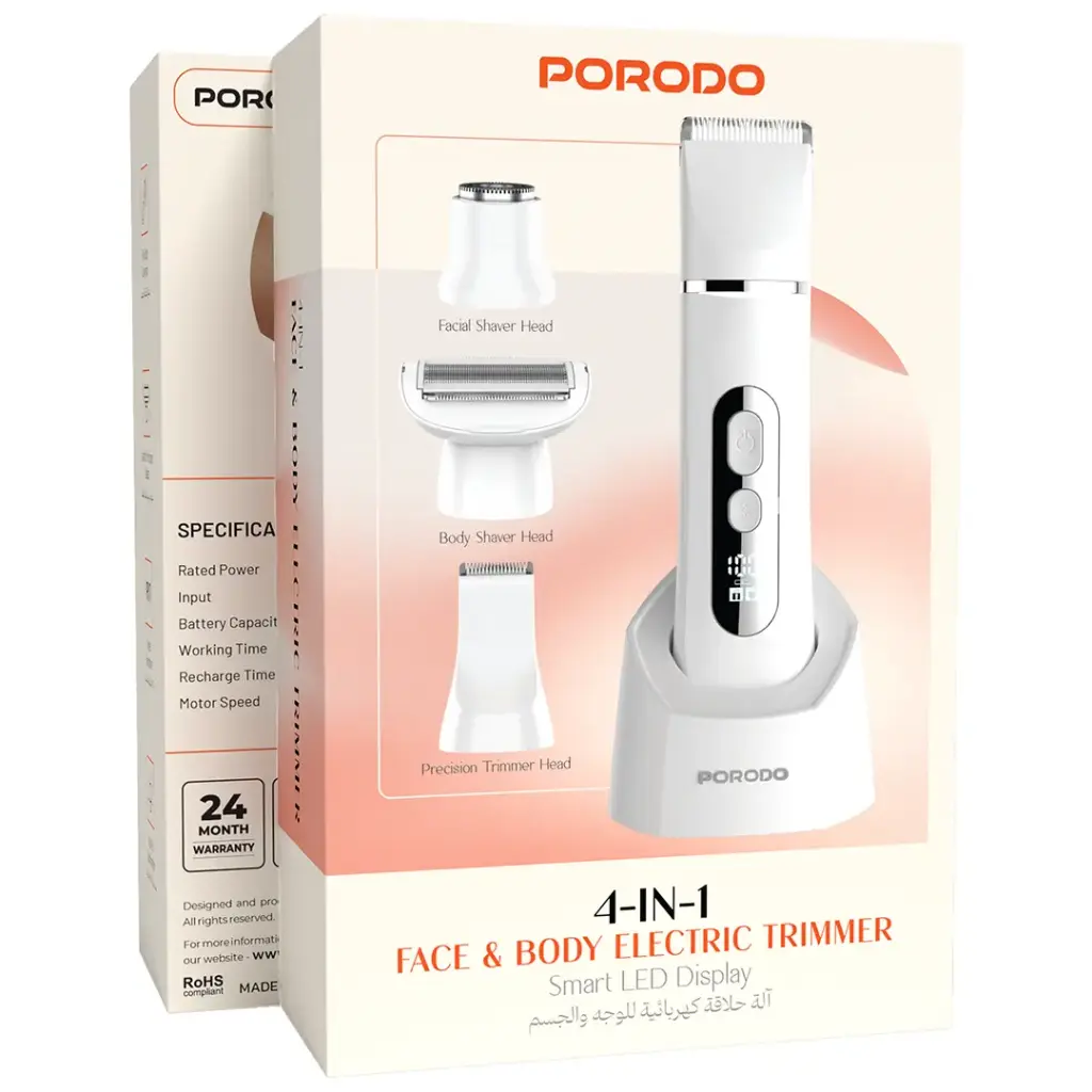 PORODO 4 IN 1 FACE  BODY ELECTRIC TRIMMER SMART LED DISPLAY WHITE PDLFST2511WH thumbnail 7