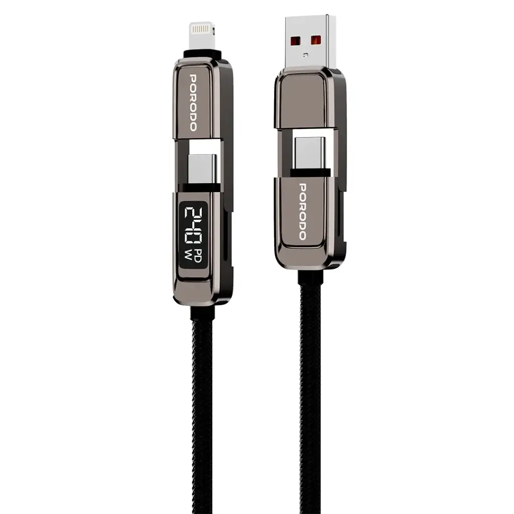 PORODO 4 IN 1 HIGH SPEED CHARGING 1.2M CABLE GRAY PD240WDDGY thumbnail 3