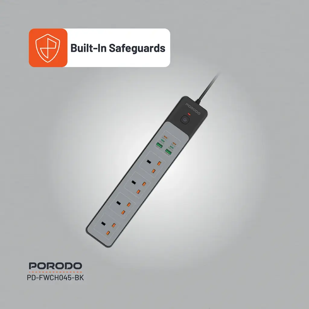 PORODO PD35W 4AC 65W 3000W POWER STRIP BLACK PD-FWCH045-BK thumbnail 3