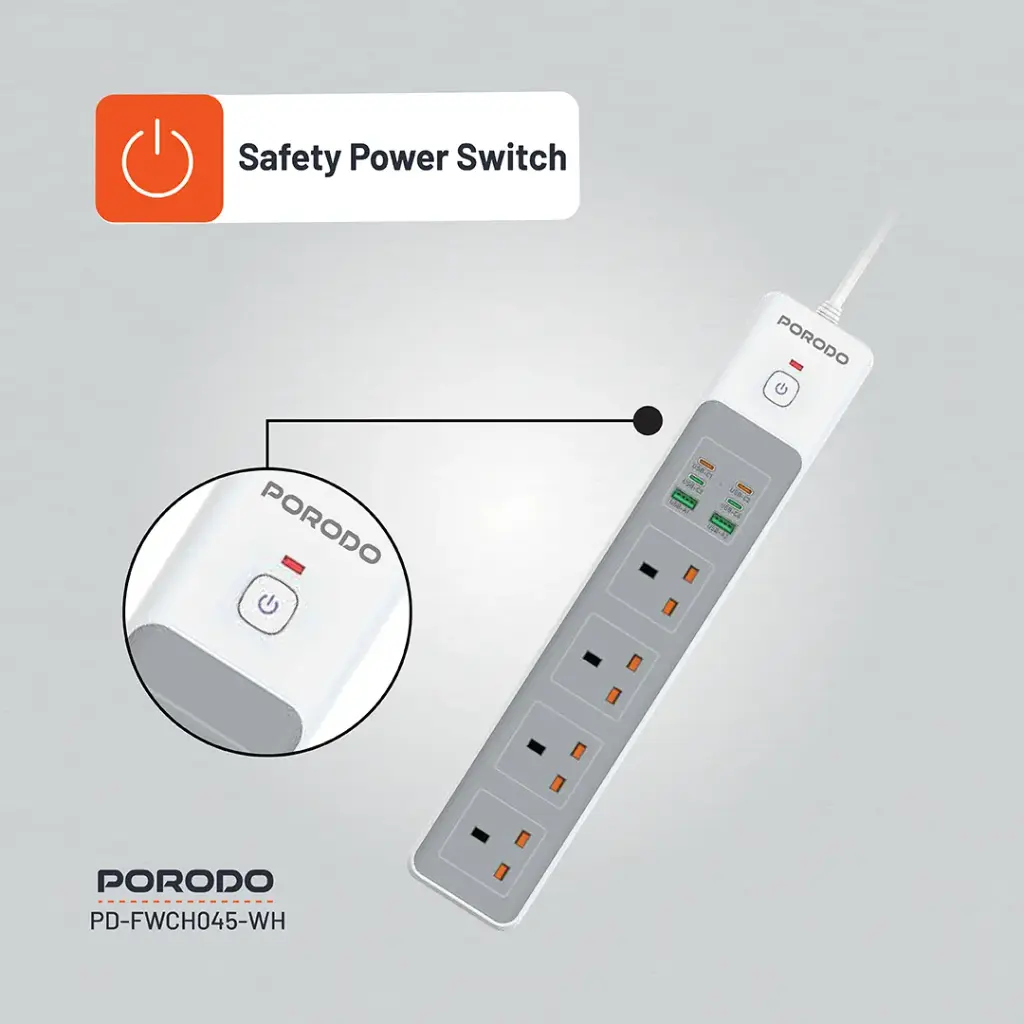 PORODO PD35W 4AC 65W 3000W POWER STRIP WHITE PD-FWCH045-WH thumbnail 3