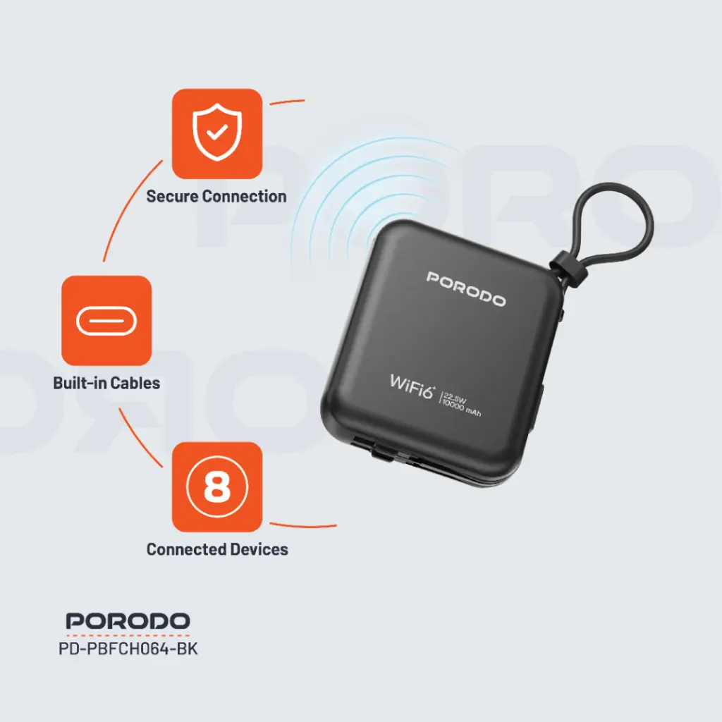 PORODO 4G LTE WIFI 6 POCKET ROUTER PD22.5W BLACK PD-PBFCH064-BK thumbnail 8