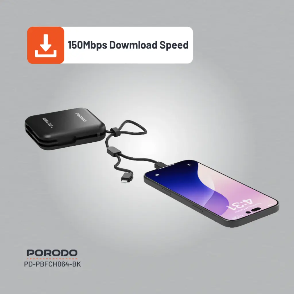PORODO 4G LTE WIFI 6 POCKET ROUTER PD22.5W BLACK PD-PBFCH064-BK thumbnail 6