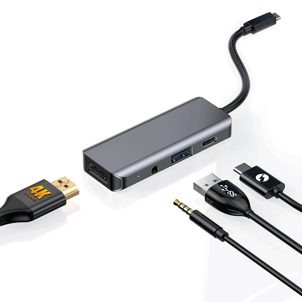 PORODO 4 IN 1 4K HDMI ETHERNET USB-C HUB GRAY PD-41CHB-GY