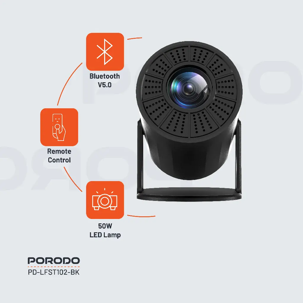 PORODO WIRELESS MIRRORING MULTI ANGLE PROJECTOR 1080P BLACK PD-LFST102-BK thumbnail 5