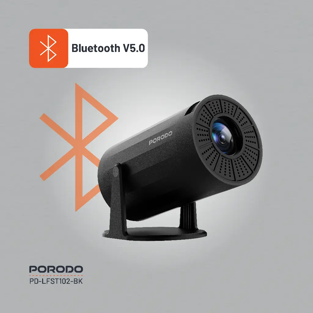 PORODO WIRELESS MIRRORING MULTI ANGLE PROJECTOR 1080P BLACK PD-LFST102-BK thumbnail 2