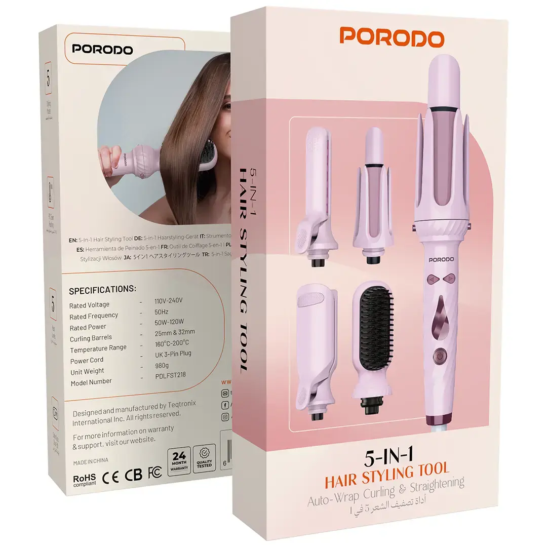 PORODO 5 IN 1 HAIR STYLING TOOL AUTO WRAP CURLING & STRAIGHTENING PINK PDLFST218PK thumbnail 7