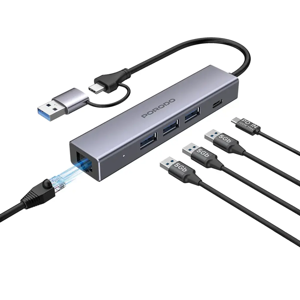 PORODO 5 IN 1 MULTI PORT HUB PD100W GREY PDIHRJ51GY thumbnail 2