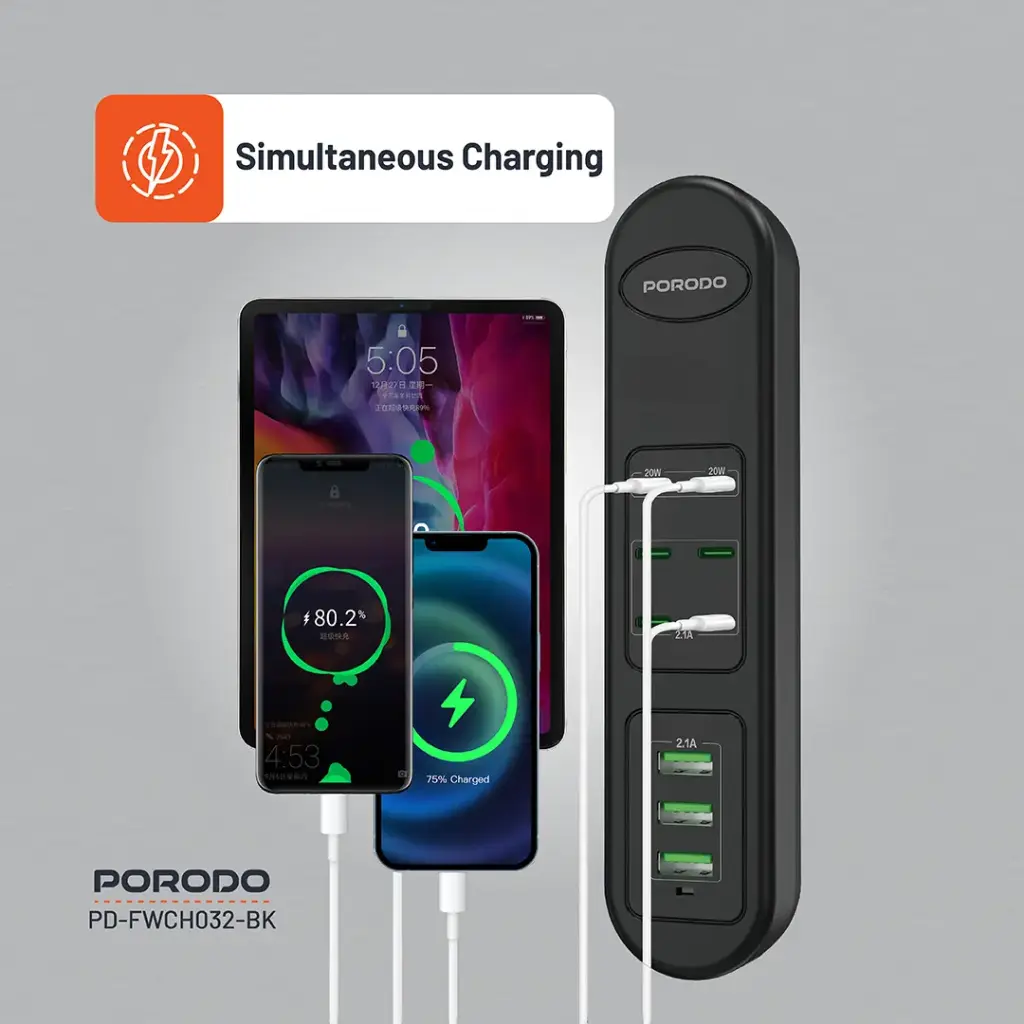 PORODO 50W MULTI PORT USB CHARGING HUB BLACK PD-FWCH032-BK thumbnail 9