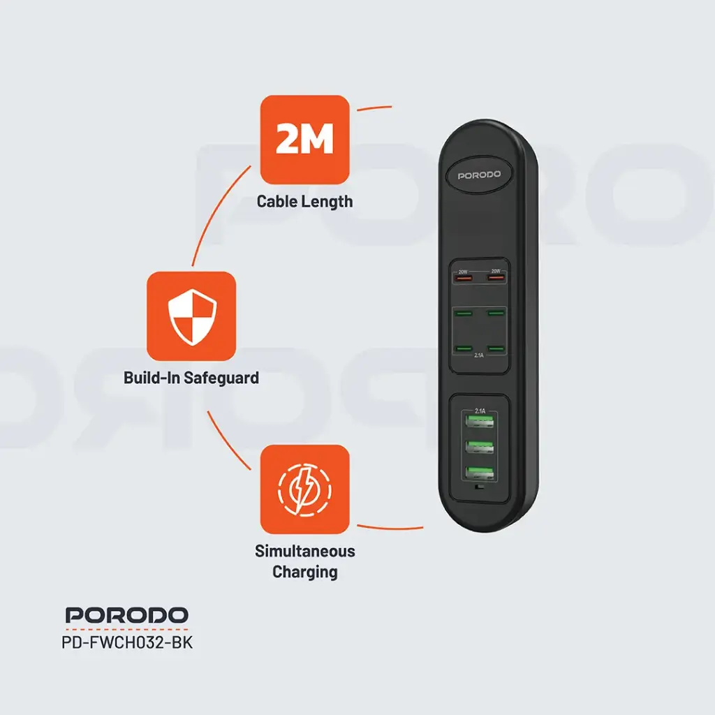 PORODO 50W MULTI PORT USB CHARGING HUB BLACK PD-FWCH032-BK thumbnail 7