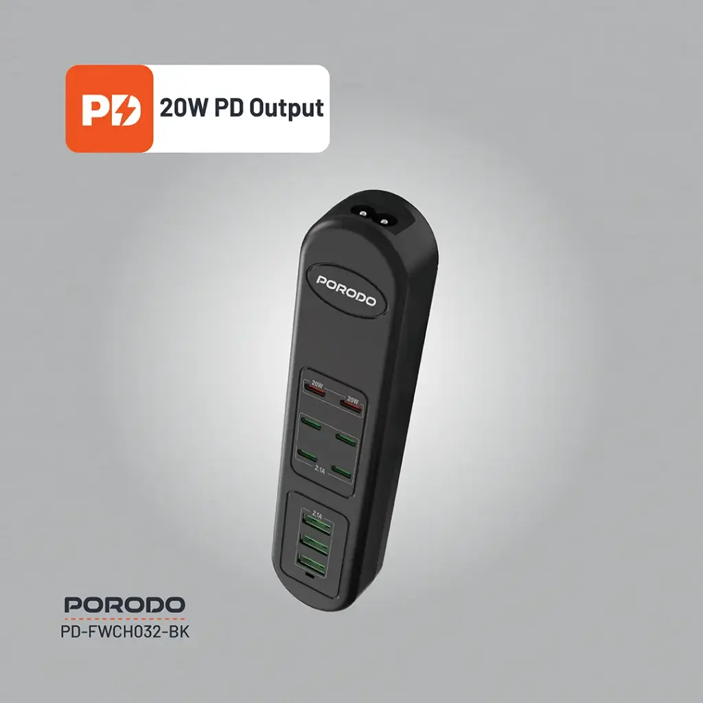 PORODO 50W MULTI PORT USB CHARGING HUB BLACK PD-FWCH032-BK thumbnail 4