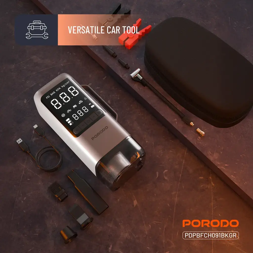 PORODO 6 IN 1 MULITI FUNCTIONAL POWER TOOL JUMP STARTER AIR COMPRESSOR POWERBANK PDPBFCH091BKGR thumbnail 7