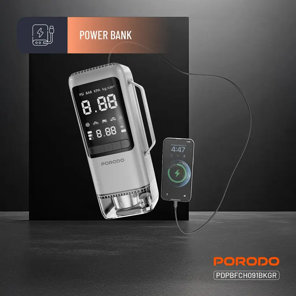 PORODO 6 IN 1 MULITI FUNCTIONAL POWER TOOL JUMP STARTER AIR COMPRESSOR POWERBANK PDPBFCH091BKGR thumbnail 5