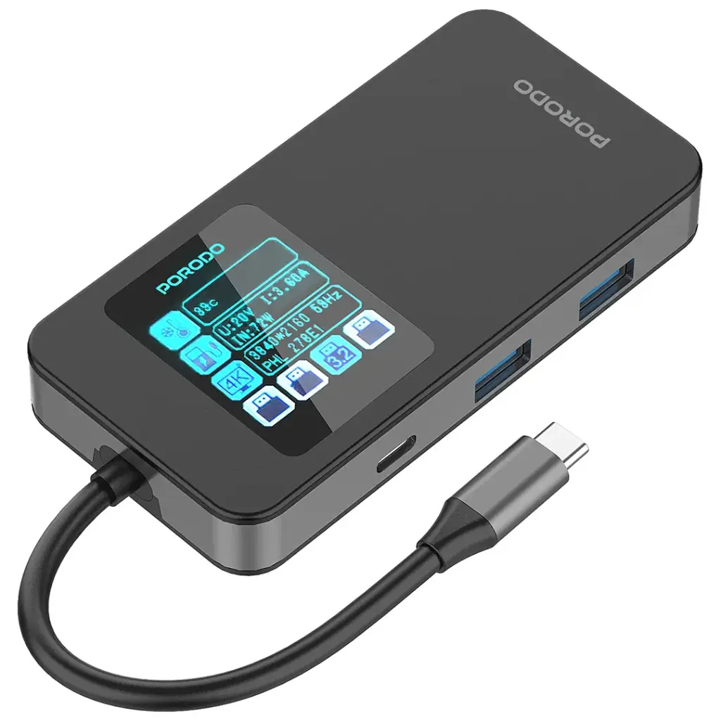 PORODO 6 IN 1 MULTI PORT USB C HUB GRAY PDTC630GY thumbnail 2