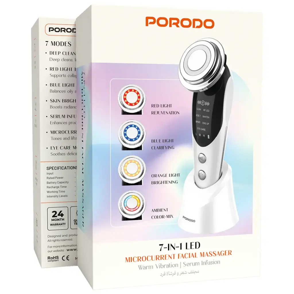 PORODO 7 IN 1 LED MICRO CURRENT FACIAL MASSAGER WHITE PDKFSTM9907WH thumbnail 6