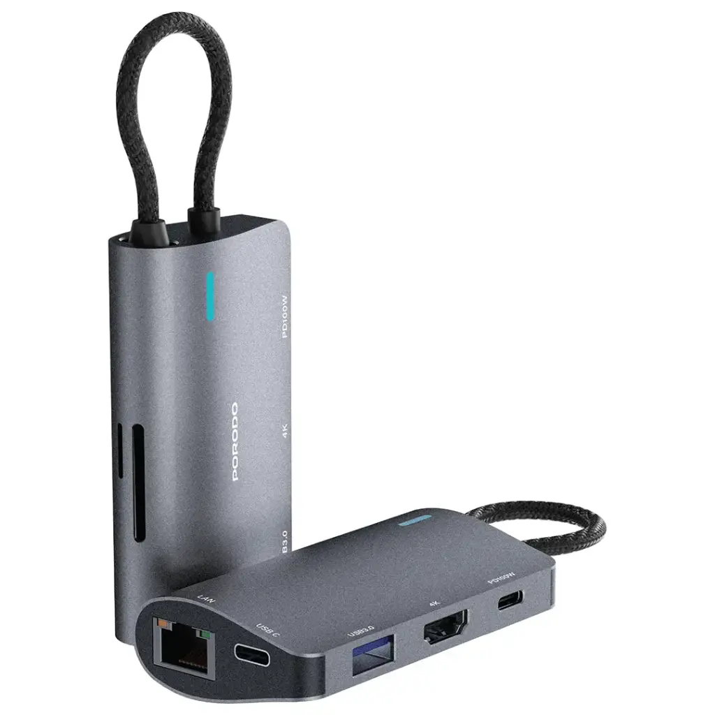 PORODO 4K ULTRA HD 7 IN 1 MULTI PORT USB C HUB PD100W GREY PDRDS71GY thumbnail 2