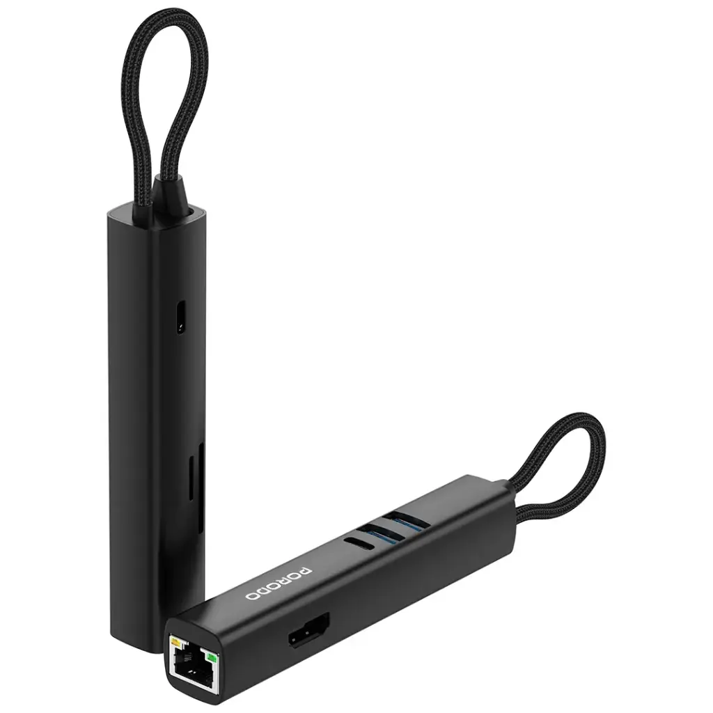 PORODO 8 IN 1 MULTI PORT USB HUB WITH 5 GBPS TRANSFER SPEED BLACK PD35038IN1BK thumbnail 3