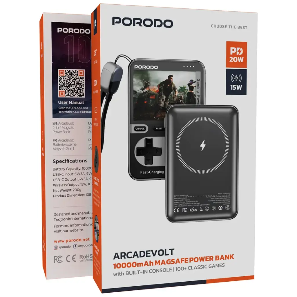 PORODO ARCADEVOLT 10000MAH MAGSAFE POWERBANK BLACK PDPBXH002BK thumbnail 6