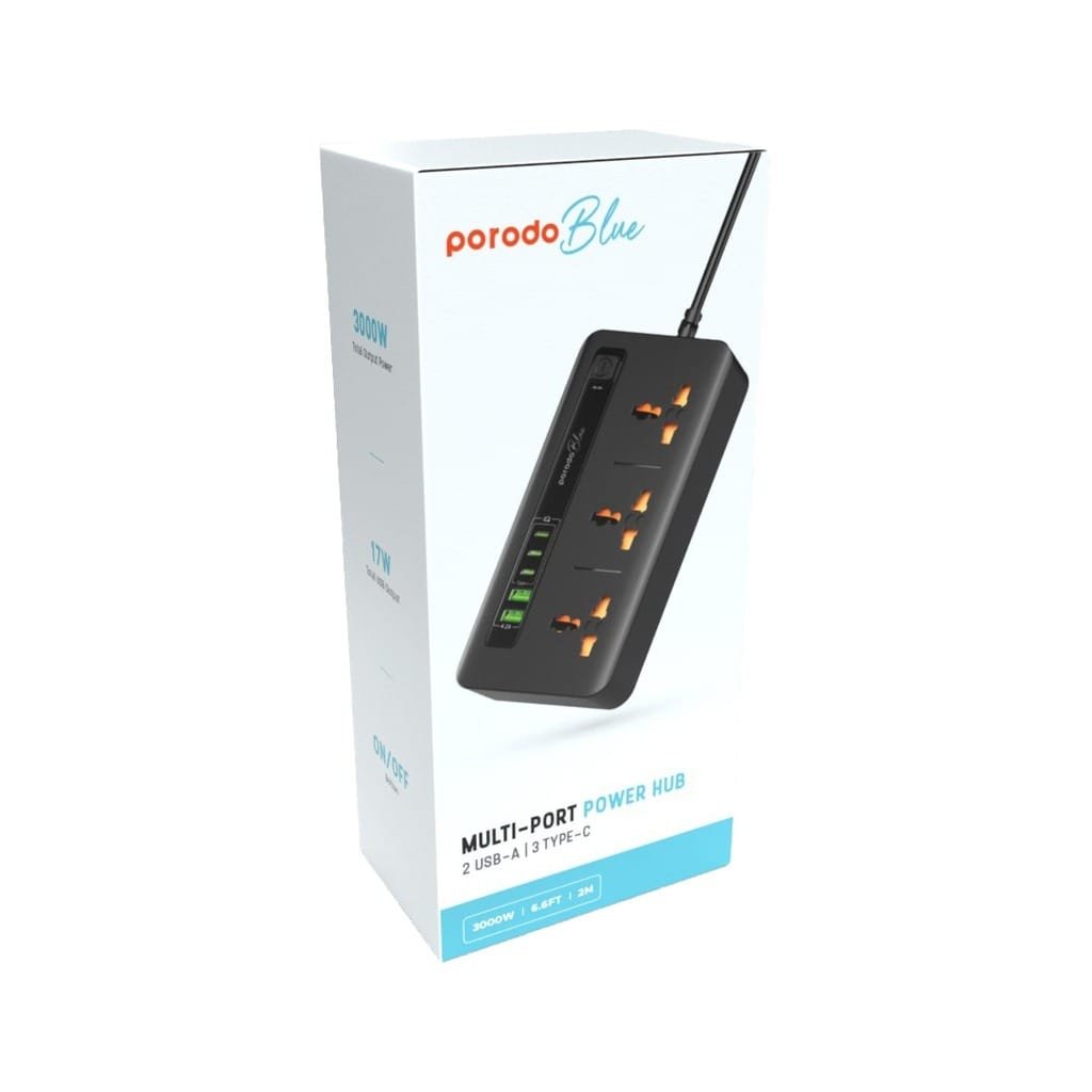 PORODO BLUE MULTI PORT POWER HUB BLACK PB-3ACC2CM-BK thumbnail 2