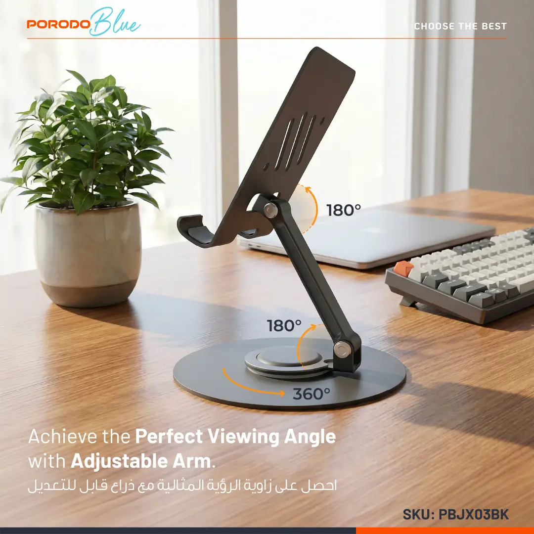 PORODO BLUE CLIPO ROTATABLE TABLET HOLDER NON SLIP BASE BLACK PBJX03BK thumbnail 4
