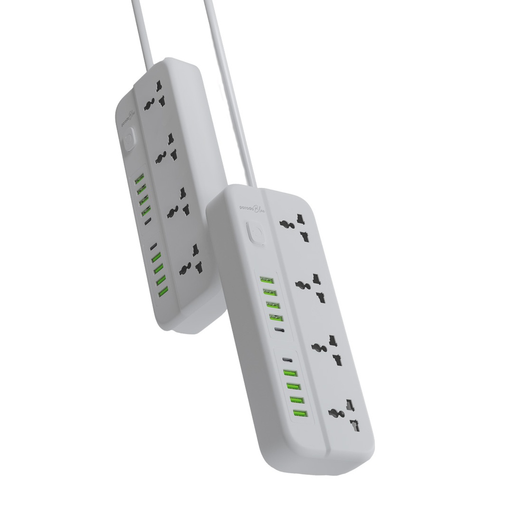 PORODO BLUE 4 UNIVERSAL SOCKET POWER STRIP 3M WHITE PB-4ACPS2C8A-WH thumbnail 4