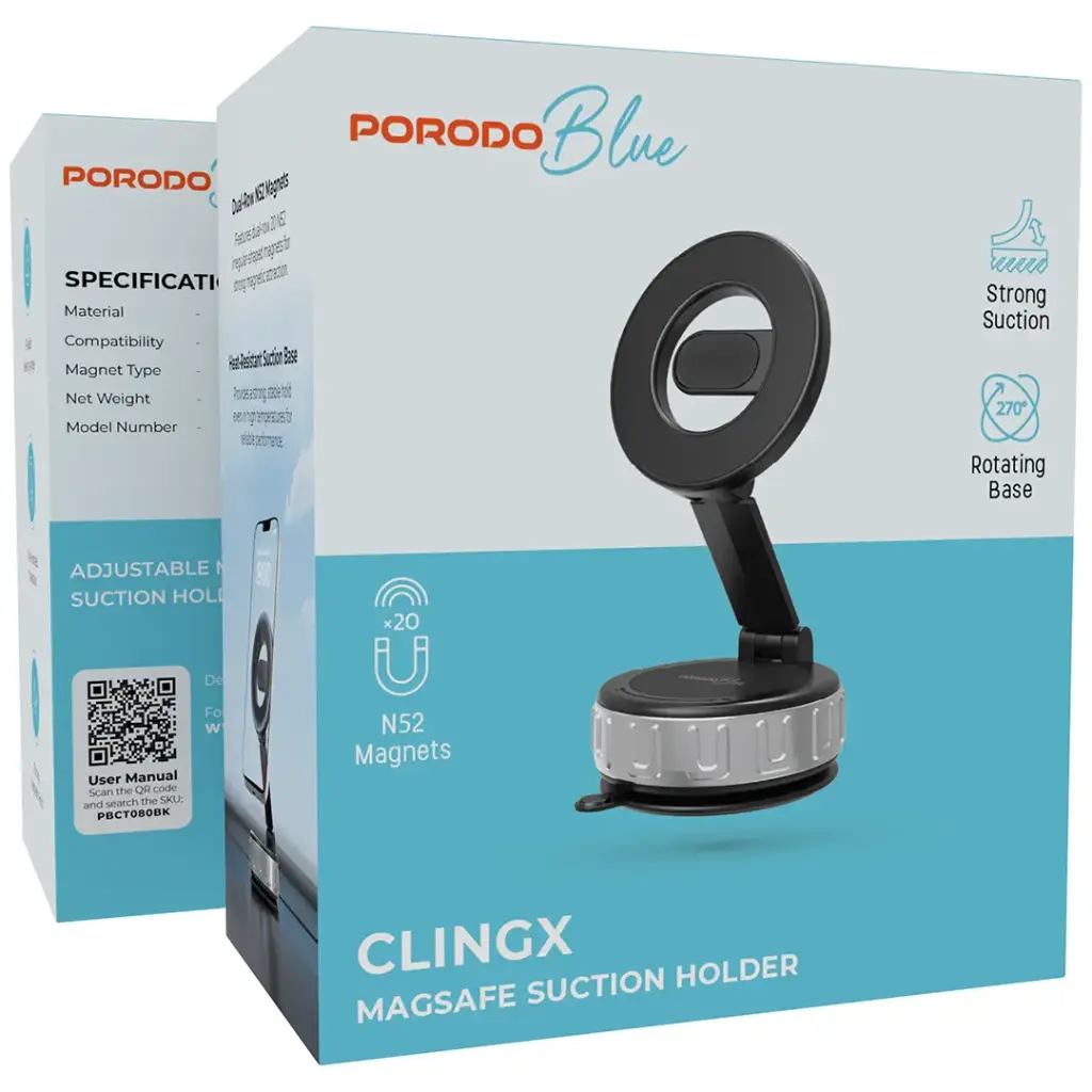 PORODO BLUE CLINGX MAGSAFE SUCTION HOLDER BLACK PBCT080BK thumbnail 3