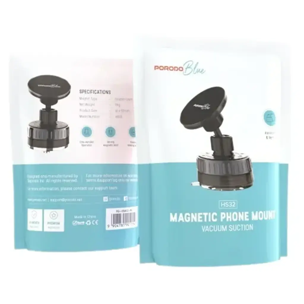 PORODO BLUE MAGNETIC PHONE MOUNT VACUUM SUCTION BLACK PB-HSM32-BK thumbnail 2