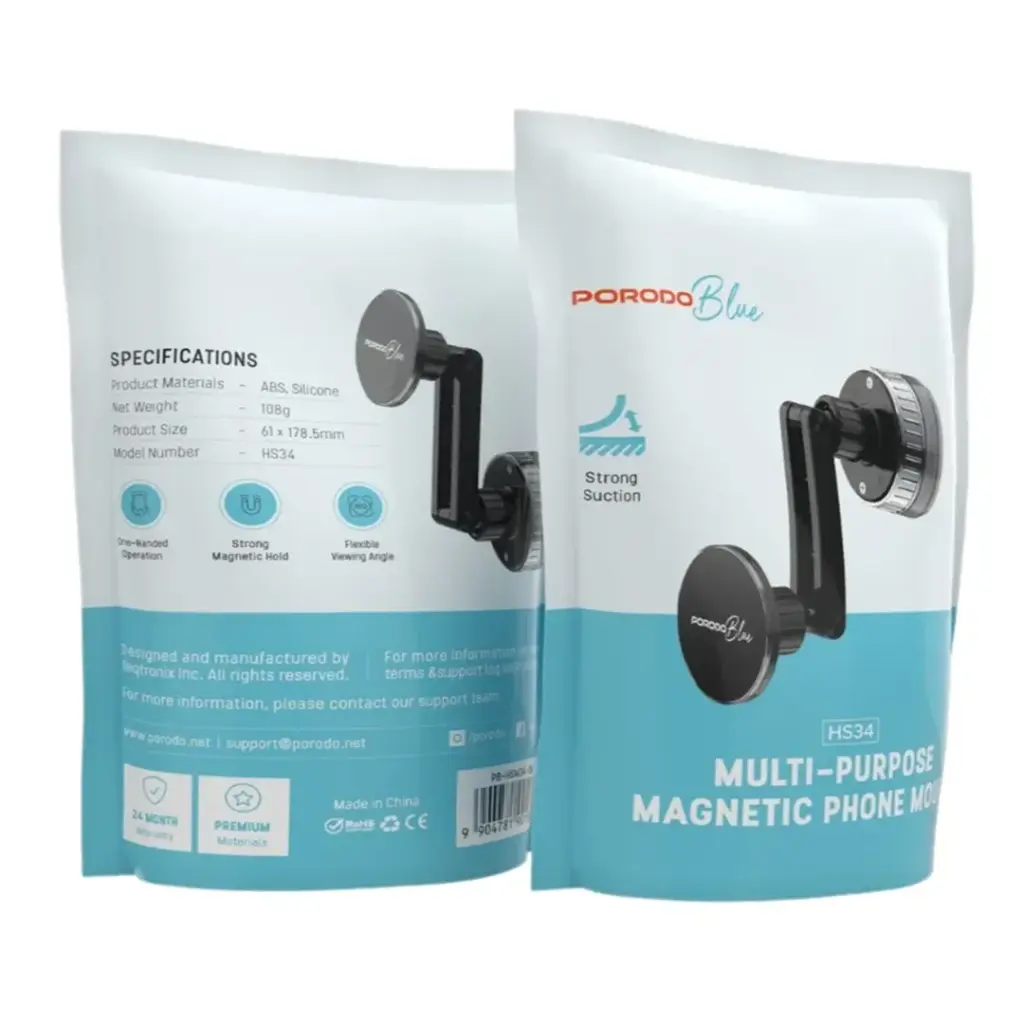 PORODO BLUE UNIVERSAL PHONE MOUNT VACUUM SUCTION BLACK PB-HSM33-BK thumbnail 2