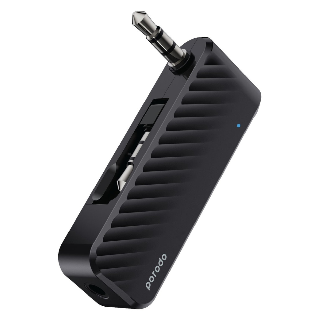 PORODO BLUETOOTH AUDIO TRANSMITTER DUAL AUX JACK WITH BUILT IN BATTRY BLACK PD-BTATR-BK thumbnail 2