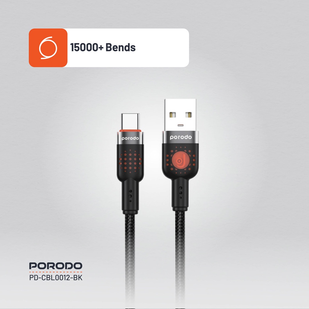 PORODO USB A TO TYPE C BRAIDED CABLE 1.2M BLACK PD-CBL0012-BK thumbnail 10