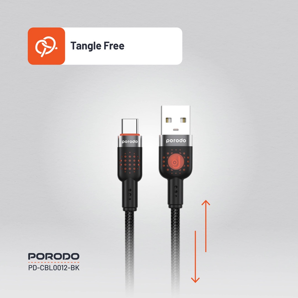 PORODO USB A TO TYPE C BRAIDED CABLE 1.2M BLACK PD-CBL0012-BK thumbnail 8