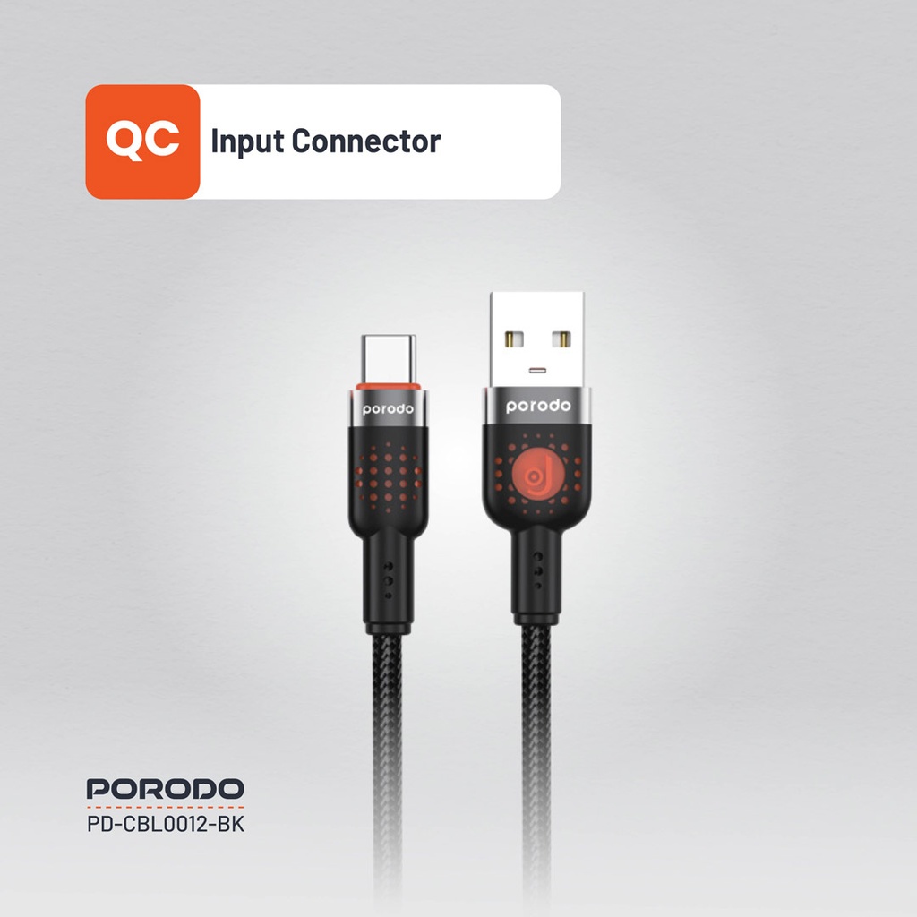 PORODO USB A TO TYPE C BRAIDED CABLE 1.2M BLACK PD-CBL0012-BK thumbnail 4