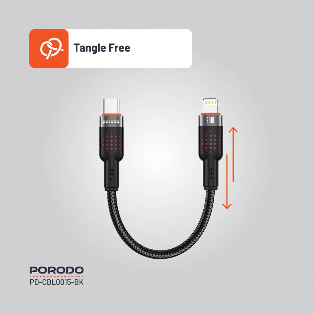 PORODO BRAIDED 25CM CABLE USB C TO LIGHTNING PD30W BLACK PD-CBL0015 thumbnail 4