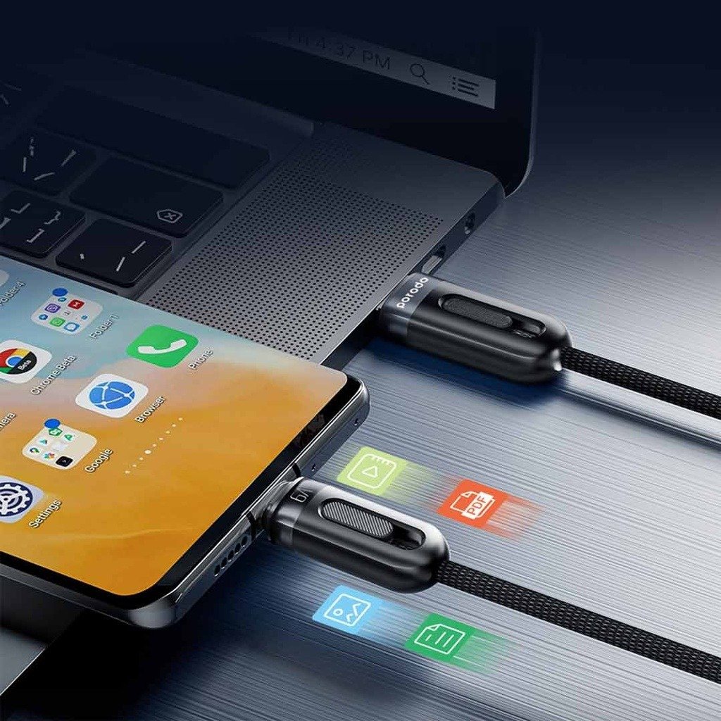 Porodo Multi-Connector USB-A Fast Charging Display Lightning/Type-C/Micro Cable 1.2M Black PD-3N1A2CLM-BK thumbnail 2