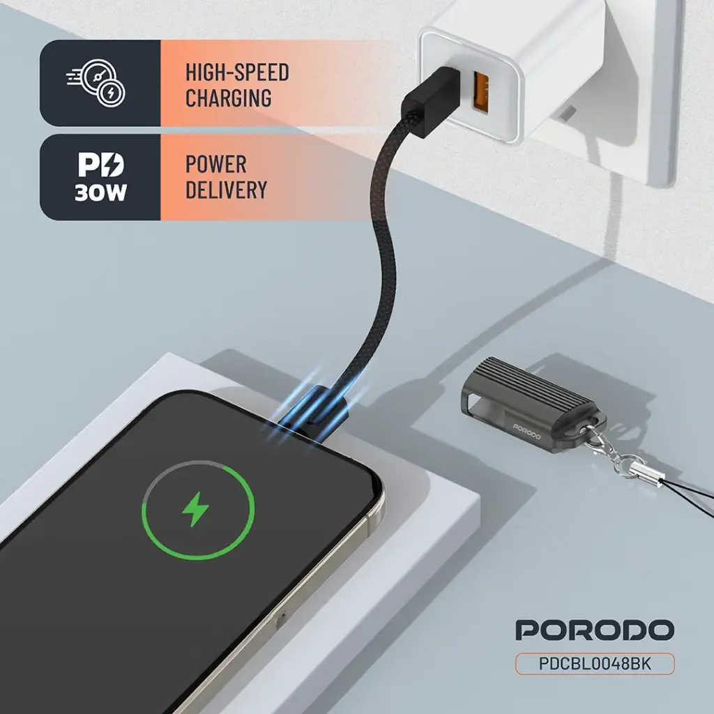 PORODO CHARGELOOP KEYCHAIN USB C TO LIGHTNING DATA CABLE BLACK PDCBL0048BK thumbnail 6