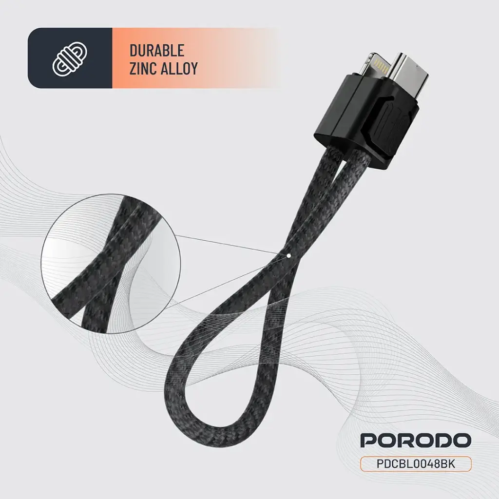PORODO CHARGELOOP KEYCHAIN USB C TO LIGHTNING DATA CABLE BLACK PDCBL0048BK thumbnail 4