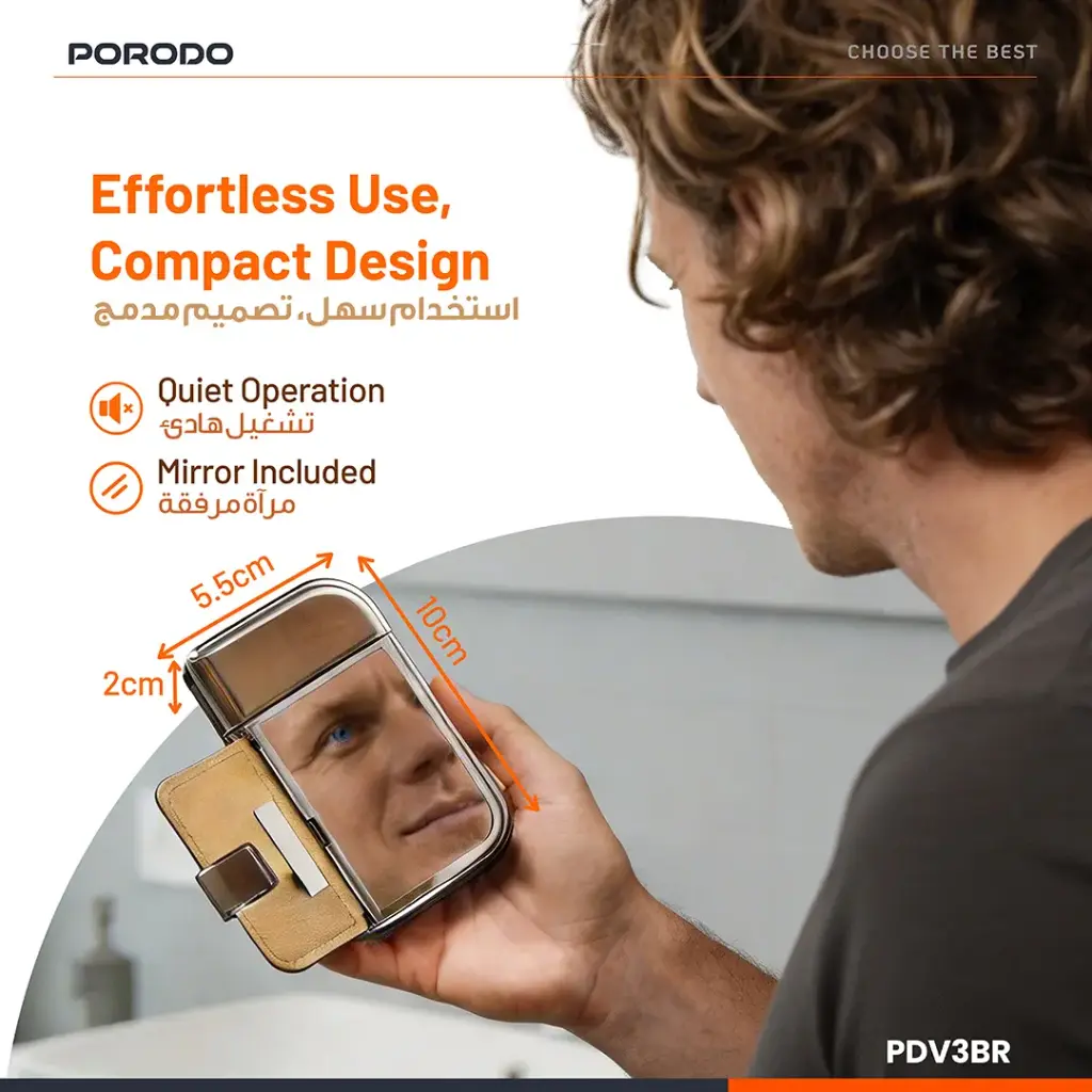 PORODO CLAVIS MULTI FUNCTIONAL SHAVER KIT BUILT IN TRIMMER AND MIRROR BROWN PDV3BR thumbnail 8