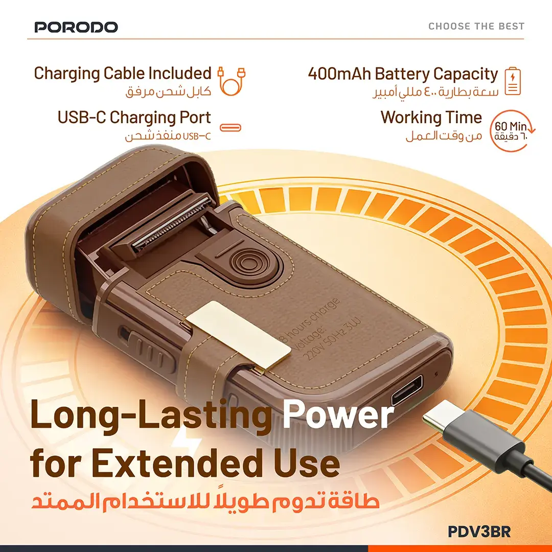 PORODO CLAVIS MULTI FUNCTIONAL SHAVER KIT BUILT IN TRIMMER AND MIRROR BROWN PDV3BR thumbnail 5