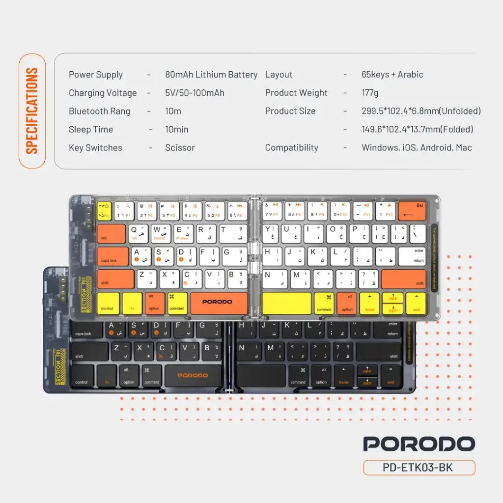 PORODO CRYSTAL SHELL WIRELESS KEYBOARD BLACK PD-ETK03-BK thumbnail 2